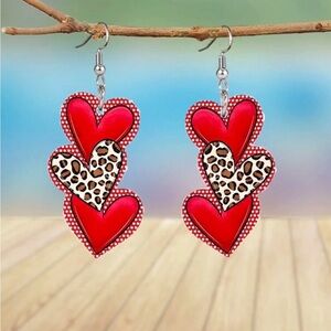 Red and Leopard Heart Earrings